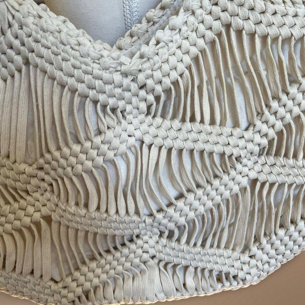 London Kaye Woven Crochet, Boho Coastal Cream‎ Ivory Shoulder Bag - Picture 2 of 6
